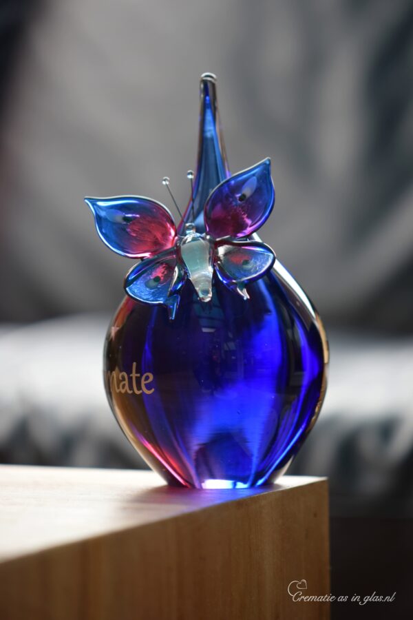 GU2003 | Urne und Schmetterling aus rosa und blauem transparentem Glas personalisiert – Bild 3