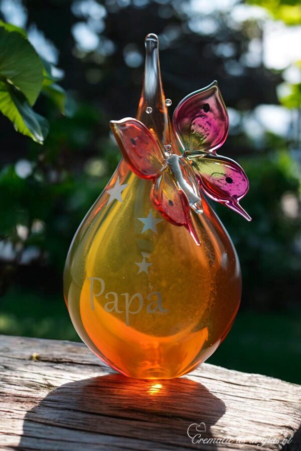 GU2007 | Urne und Schmetterling aus rosa und gelbem transparentem Glas personalisiert – Bild 2