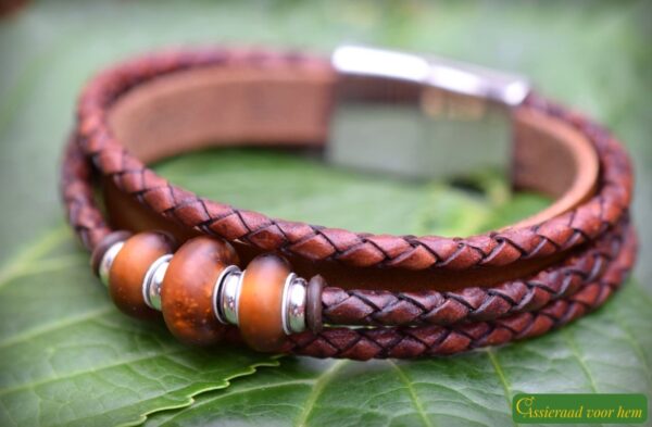 HSLA3029 | Cremation ashes men's memorial bracelet Leather - Image 2