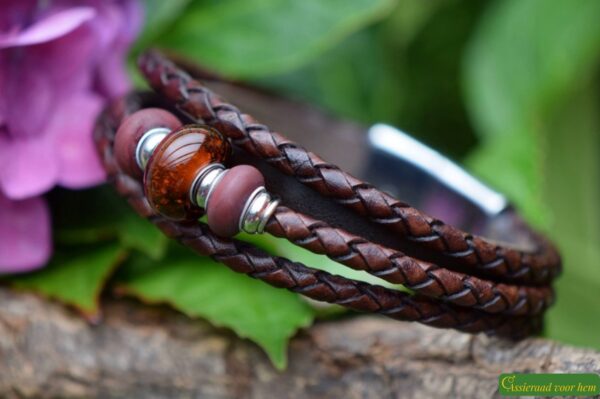 HSLA3035 | Crematie as heren gedenk armband Leder
