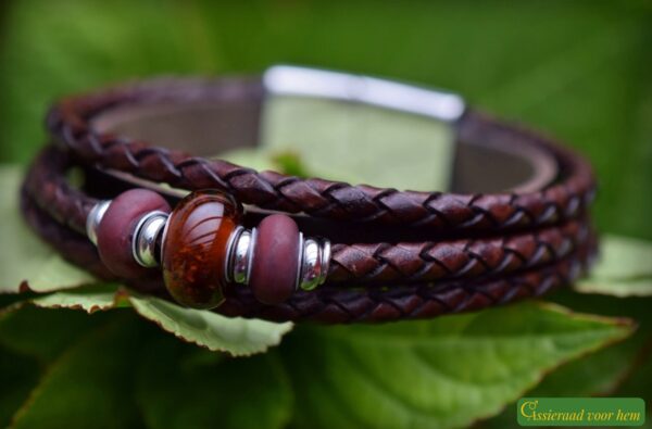 HSLA3035 | Crematie as heren gedenk armband Leder - Afbeelding 3