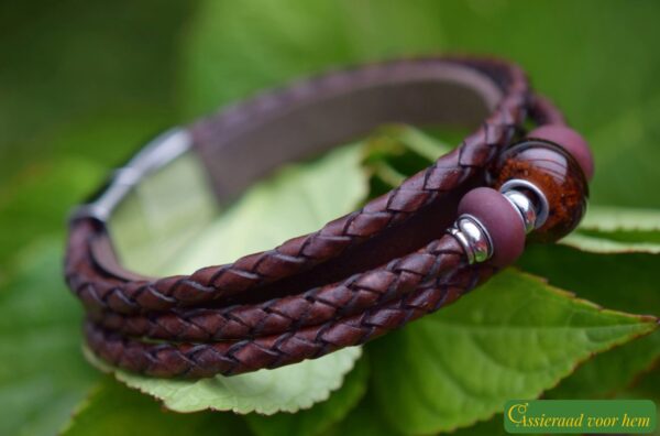HSLA3035 | Crematie as heren gedenk armband Leder - Afbeelding 4