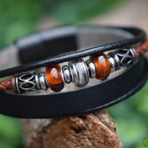 HSLA3028 | Lock of hair men's memorial bracelet Leather