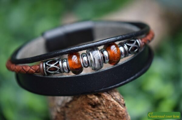 HSLA3028 | Lock of hair men's memorial bracelet Leather