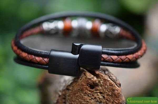 HSLA3028 | Lock of hair men's memorial bracelet Leather - Image 4