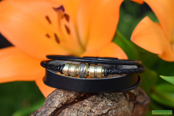 HSLA3036 | Haarlok  heren gedenk armband Leder