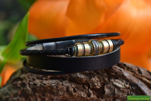 HSLA3036 | Haarlok  heren gedenk armband Leder - Afbeelding 2